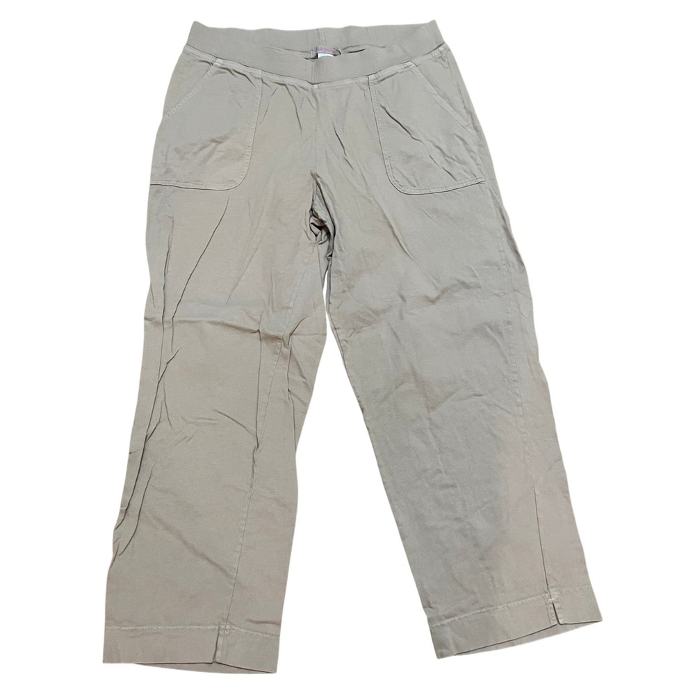 Fresh Produce Womens Large Khaki Cotton Cropped Wide Leg Pull On Lagenlook Pants